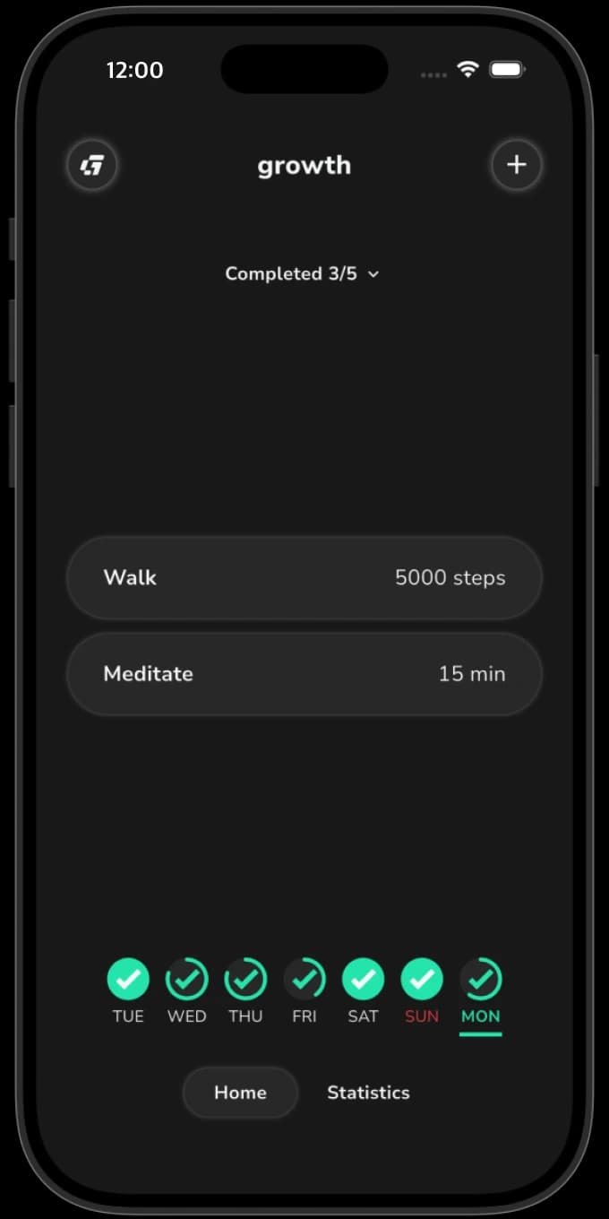 Home screen with daily habit checklist
